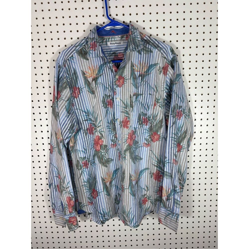 Tommy Bahama tropical floral button down linen shirt size M